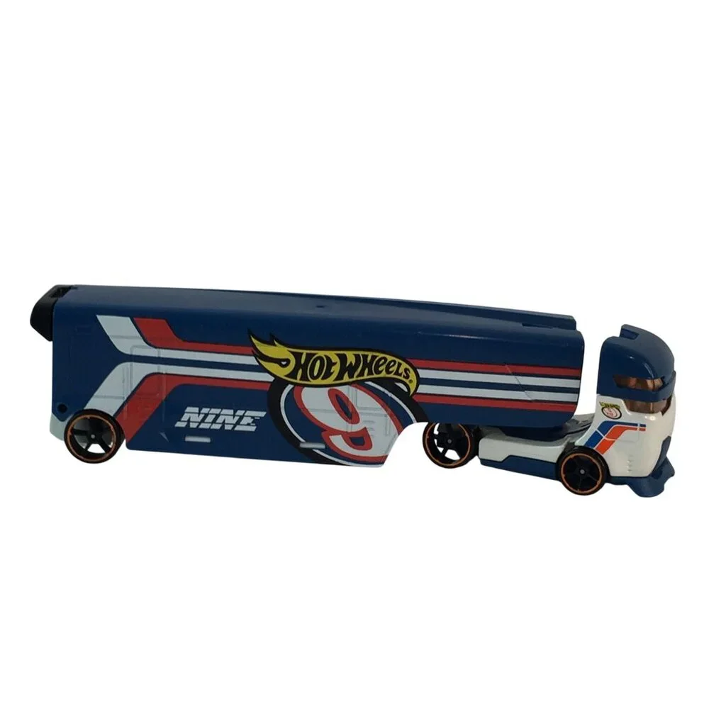 Hot Wheels Speedway Hauler 9 Nine Semi Trucks & Race Cars Blue Orange‎